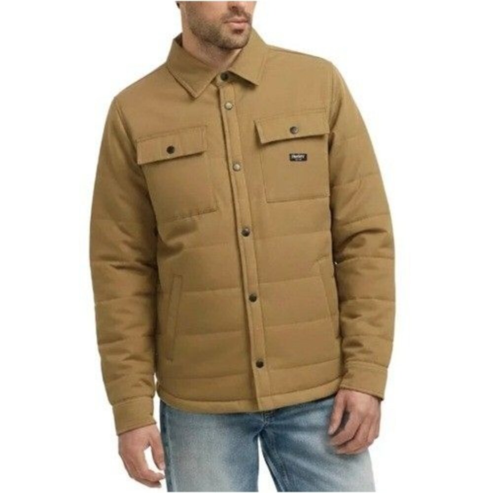 Hurley Mens Quilted Shirt Jacket Tan Medium M NWT Midweight Button Shacket Coat